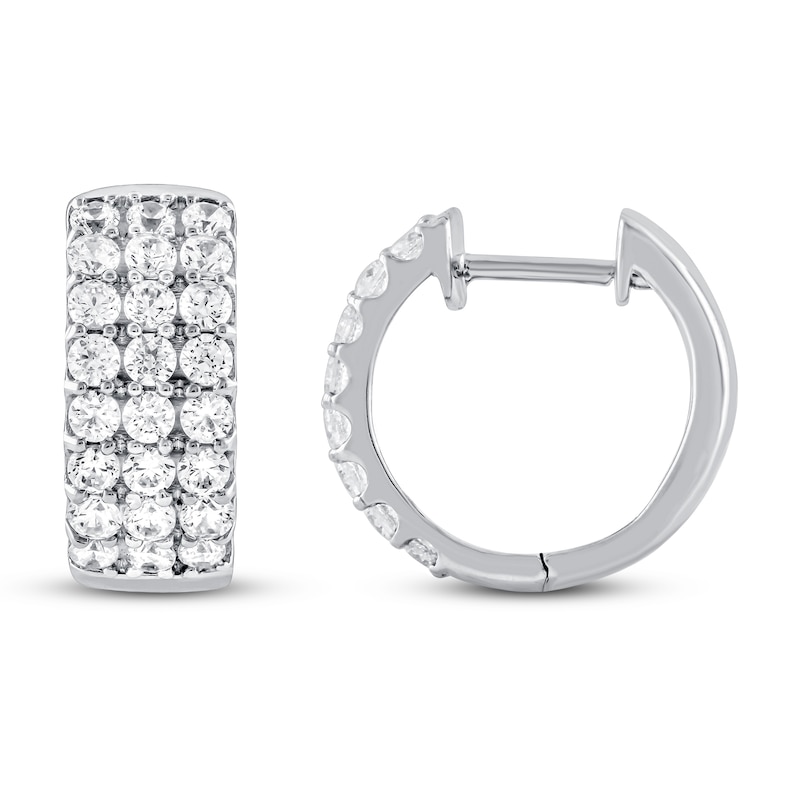 Main Image 1 of Previously Owned Diamond Hoop Earrings 1 ct tw Round-cut 10K White Gold