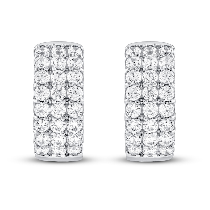 Main Image 2 of Previously Owned Diamond Hoop Earrings 1 ct tw Round-cut 10K White Gold