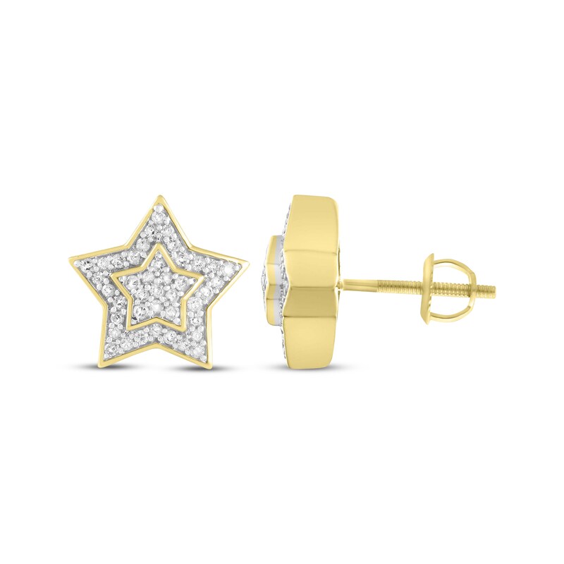 Main Image 3 of Previously Owned Men's Diamond Star Stud Earrings 1/4 ct tw Round-cut 10K Yellow Gold