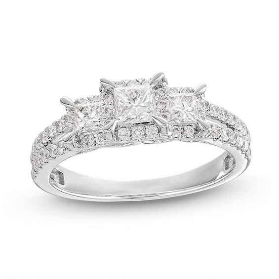 Previously Owned Memories Moments Magic Three-Stone Diamond Engagement Ring 1 ct tw Princess/Round 14K White Gold