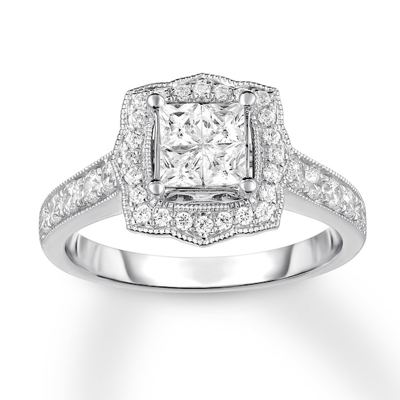 Previously Owned Diamond Engagement Ring 1 ct tw Princess & Round 14K White Gold