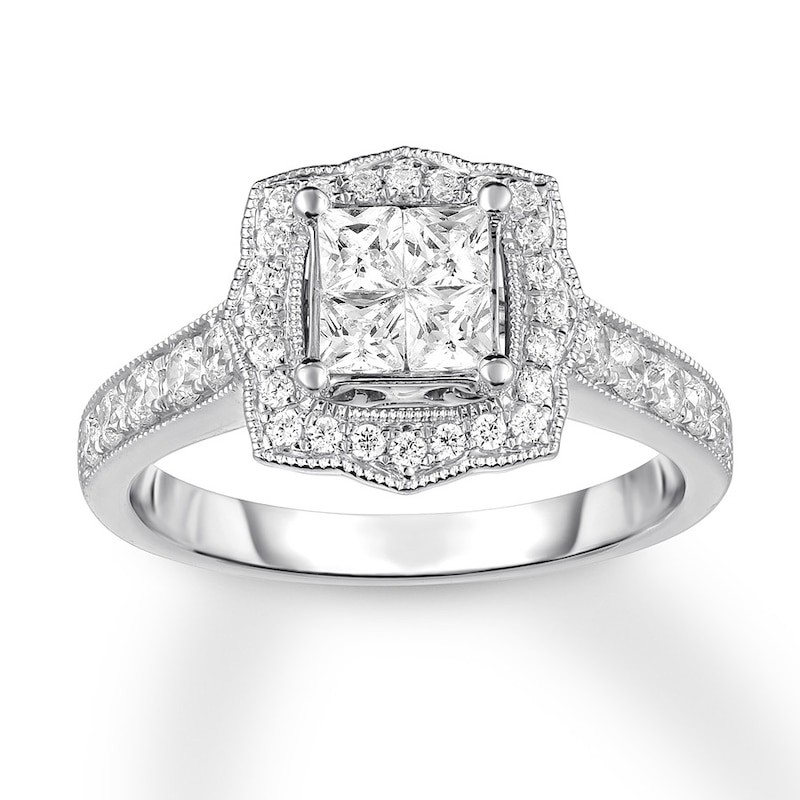 Main Image 1 of Previously Owned Diamond Engagement Ring 1 ct tw Princess & Round 14K White Gold