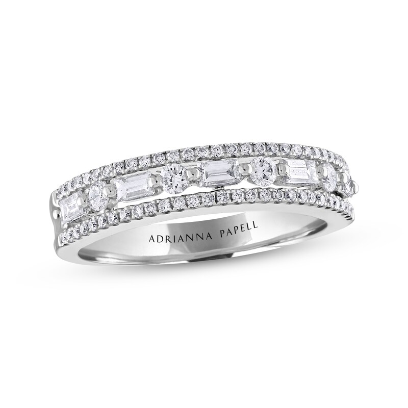 Main Image 1 of Previously Owned Adrianna Papell Diamond Anniversary Ring 1/2 ct tw Baguette & Round-cut 14K White Gold