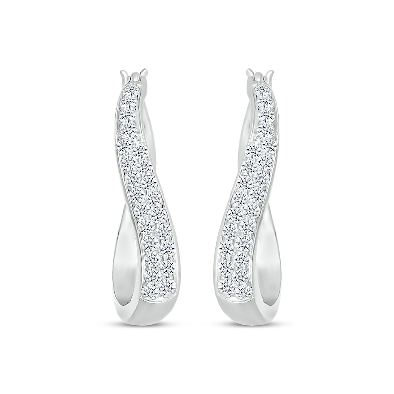 Main Image 2 of Previously Owned Diamond Swirl Hoop Earrings 3/4 ct tw Round-cut Sterling Silver