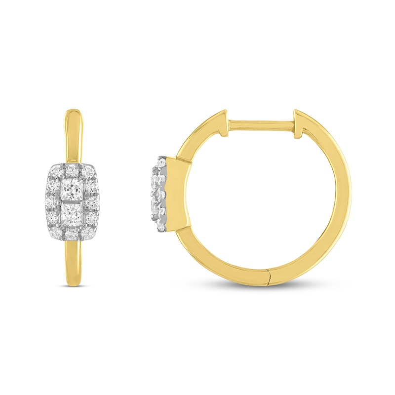 Main Image 2 of Previously Owned Forever Connected Diamond Hoop Earrings 3/8 ct tw Princess & Round-cut 10K Yellow Gold