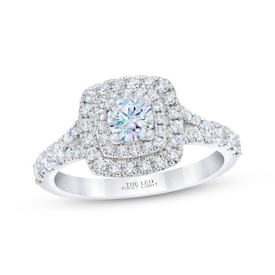 Previously Owned THE LEO First Light Diamond Engagement Ring ct tw Round-cut 14K White Gold