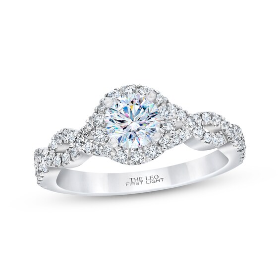 Previously Owned THE LEO First Light Diamond Engagement Ring 7/8 ct tw Round-cut 14K White Gold