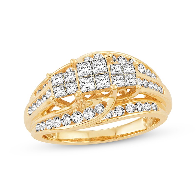 Main Image 1 of Previously Owned Multi-Stone Diamond Engagement Ring 1 ct tw Princess & Round-cut 10K Yellow Gold