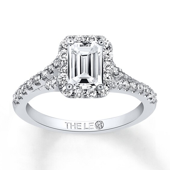 Previously Owned THE LEO Diamond Engagement Ring 1 ct tw Emerald & Round-cut 14K White Gold