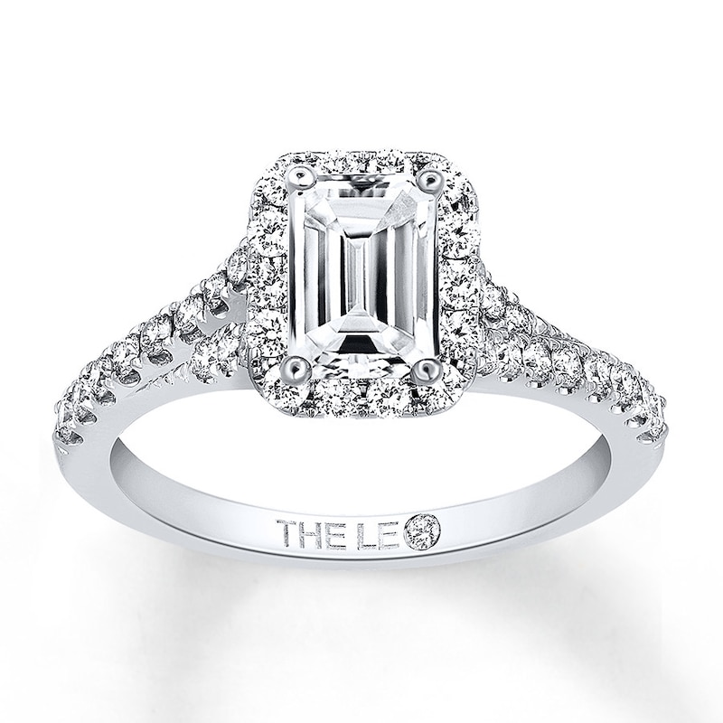 Main Image 1 of Previously Owned THE LEO Diamond Engagement Ring 1 ct tw Emerald & Round-cut 14K White Gold