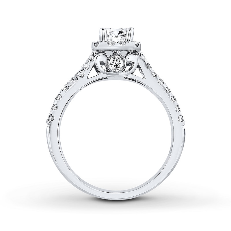 Main Image 2 of Previously Owned THE LEO Diamond Engagement Ring 1 ct tw Emerald & Round-cut 14K White Gold