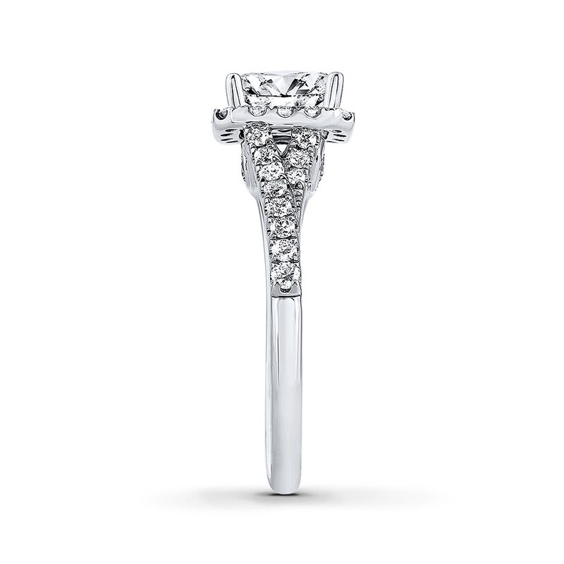 Main Image 3 of Previously Owned THE LEO Diamond Engagement Ring 1 ct tw Emerald & Round-cut 14K White Gold