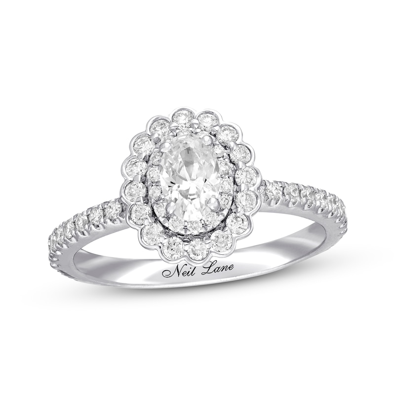 Previously Owned Neil Lane Diamond Engagement Ring 7/8 ct tw Oval & Round-cut 14K White Gold