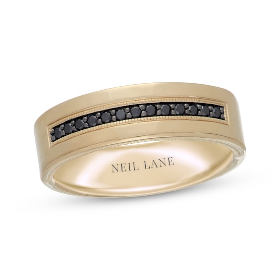 Previously Owned Neil Lane Men's Black Diamond Wedding Band 1/6 ct tw Round-cut 18K Yellow Gold Size 8.5