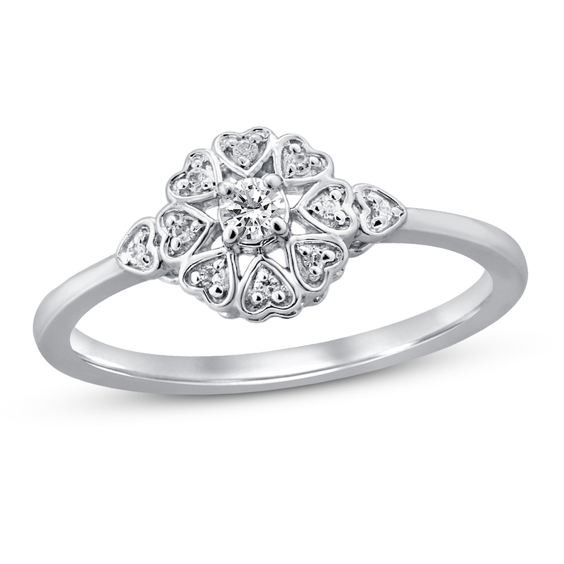 Main Image 1 of Previously Owned Diamond Heart Halo Ring 1/10 ct tw Round-Cut Sterling Silver