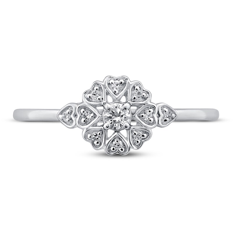 Main Image 3 of Previously Owned Diamond Heart Halo Ring 1/10 ct tw Round-Cut Sterling Silver