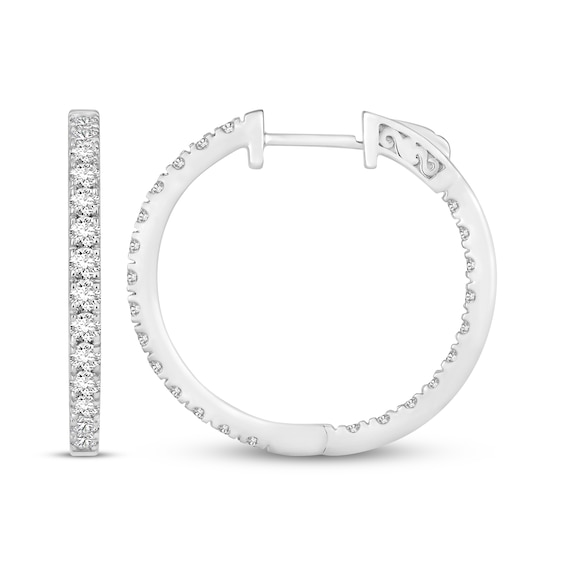 Previously Owned Diamond Hoop Earrings ct tw Round-cut 10K White Gold