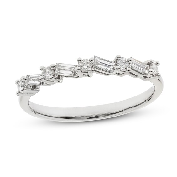 Previously Owned Round & Baguette Diamond Anniversary Ring 1/3 ct tw 14K White Gold