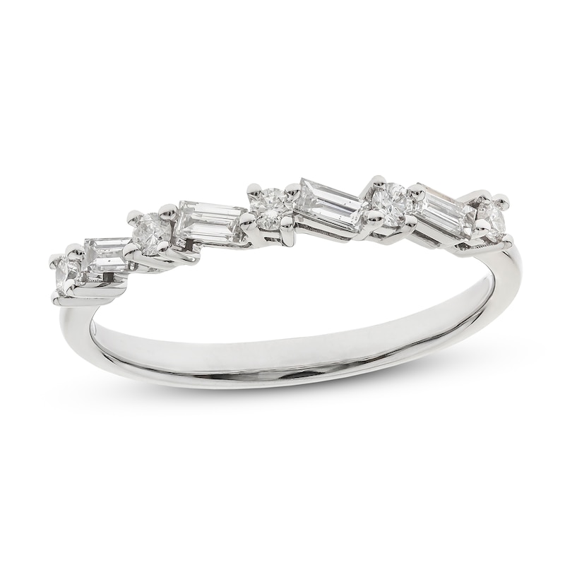 Main Image 1 of Previously Owned Round & Baguette Diamond Anniversary Ring 1/3 ct tw 14K White Gold