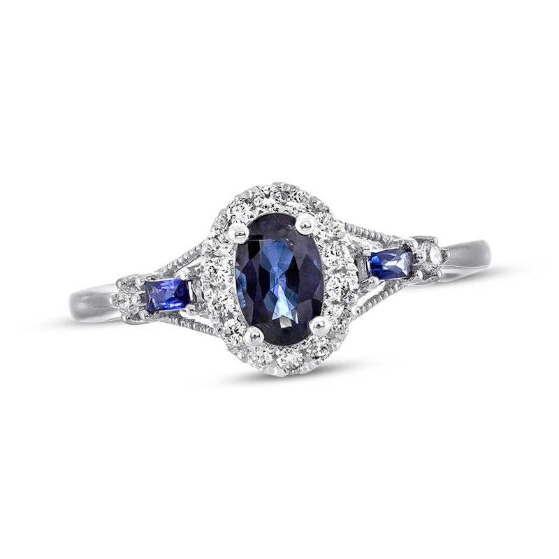 Previously Owned Natural Oval-Cut Sapphire Ring 1/8 ct tw Diamonds 10K White Gold