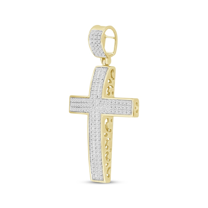 Main Image 2 of Previously Owned Men's Diamond Cross Pendant 1/2 ct tw Round-cut 10K Yellow Gold