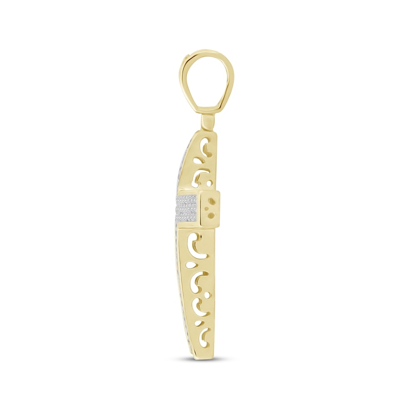 Main Image 3 of Previously Owned Men's Diamond Cross Pendant 1/2 ct tw Round-cut 10K Yellow Gold