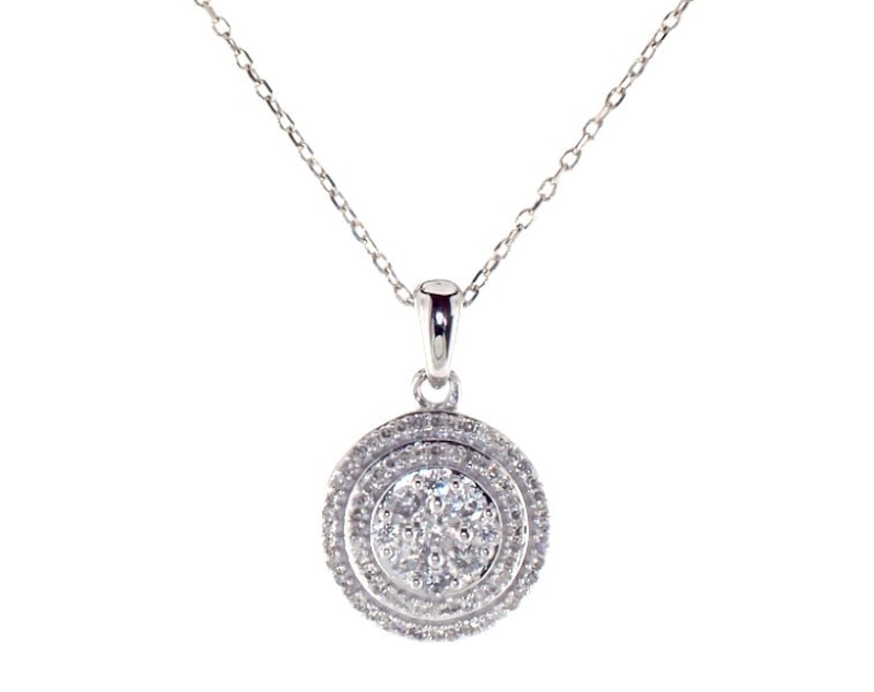 Main Image 1 of Previously Owned Diamond Double Halo Necklace 1/2 ct tw 10K White Gold 18&quot;