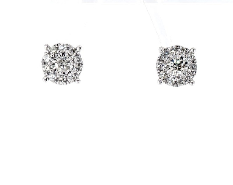Main Image 1 of Previously Owned Diamond Halo Stud Earrings 3/8 ct tw 10K White Gold
