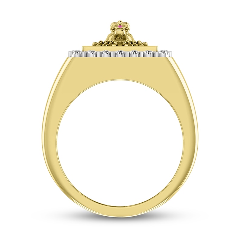 Main Image 3 of Previously Owned Men's Diamond & Lab-Created Ruby Lion Ring 1/4 ct tw 10K Yellow Gold