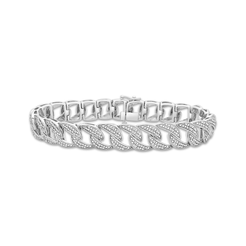 Men's Diamond Angle Curb Bracelet 3 ct tw Round-cut 10K White Gold 8.5