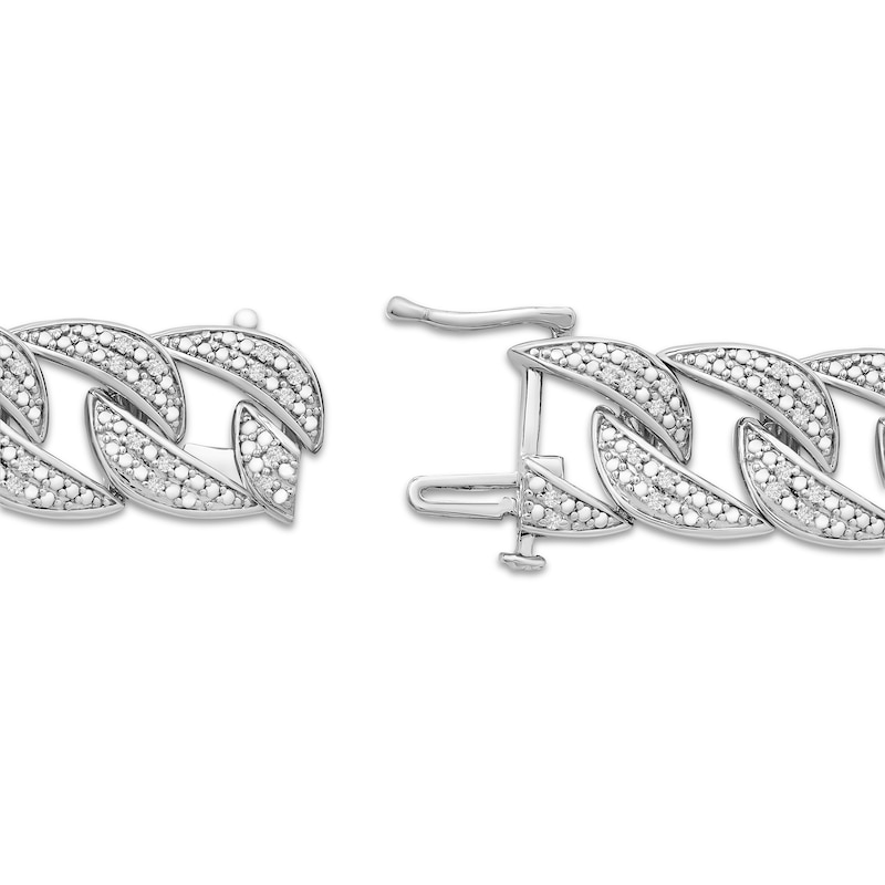 Main Image 3 of Previously Owned Men's Diamond Curb Link Bracelet 1 ct tw Sterling Silver 8.5&quot;