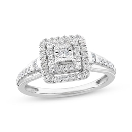 Previously Owned Diamond Engagement Ring 3/8 ct tw Round & Baguette-cut 10K White Gold