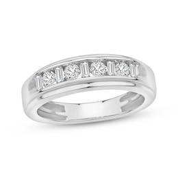 Previously Owned Men's Diamond Wedding Band 5/8 ct tw Round & Baguette-cut 10K White Gold
