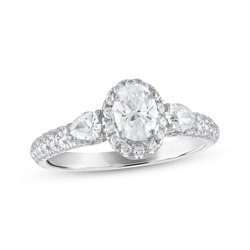 Previously Owned Three Stone Diamond Engagement Ring 1 ct tw Oval, Pear & Round-cut 14K White Gold