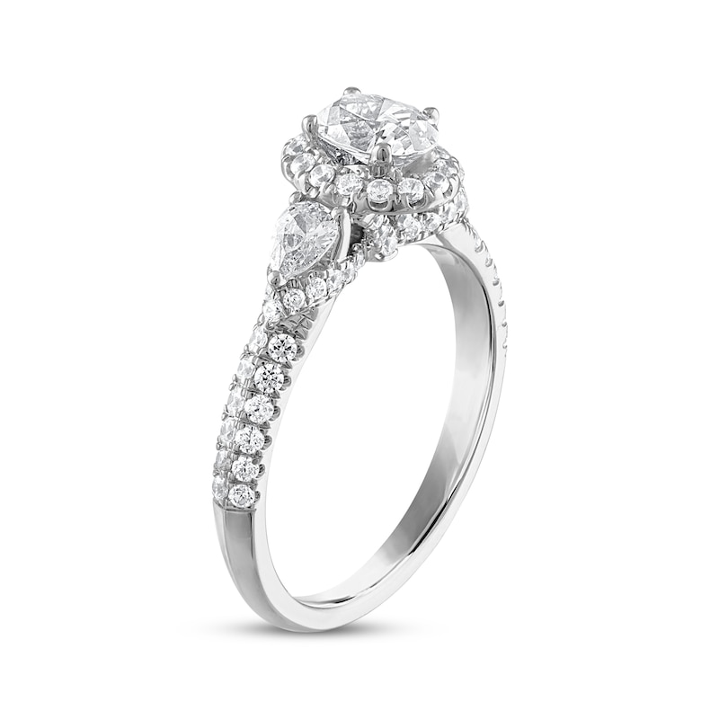 Main Image 2 of Previously Owned Three Stone Diamond Engagement Ring 1 ct tw Oval, Pear & Round-cut 14K White Gold