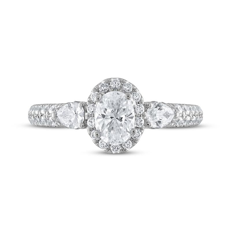 Main Image 3 of Previously Owned Three Stone Diamond Engagement Ring 1 ct tw Oval, Pear & Round-cut 14K White Gold