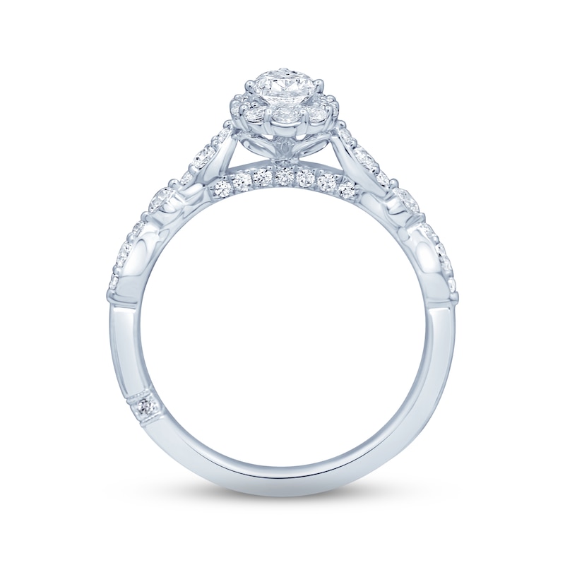 Previously Owned Monique Lhuillier Bliss Diamond Engagement Ring 7/8 ct tw Pear & Round-cut 18K White Gold