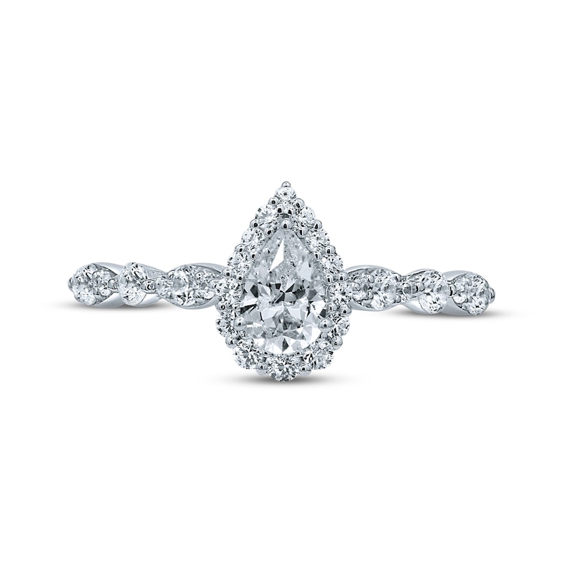 Previously Owned Monique Lhuillier Bliss Diamond Engagement Ring 7/8 ct tw Pear & Round-cut 18K White Gold