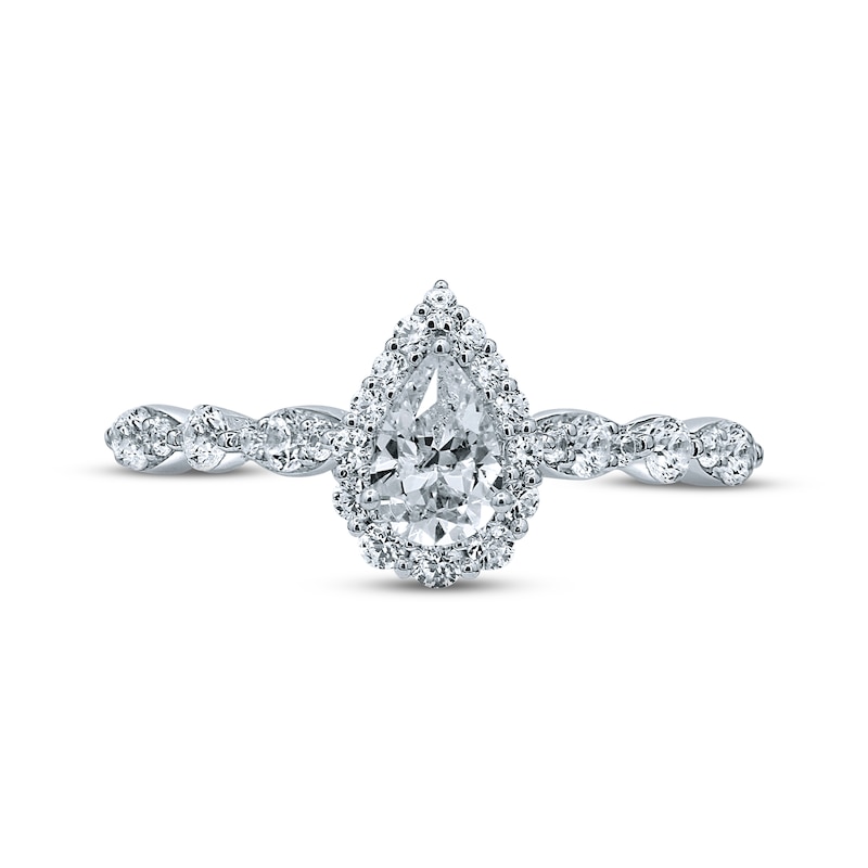 Main Image 4 of Previously Owned Monique Lhuillier Bliss Diamond Engagement Ring 7/8 ct tw Pear & Round-cut 18K White Gold