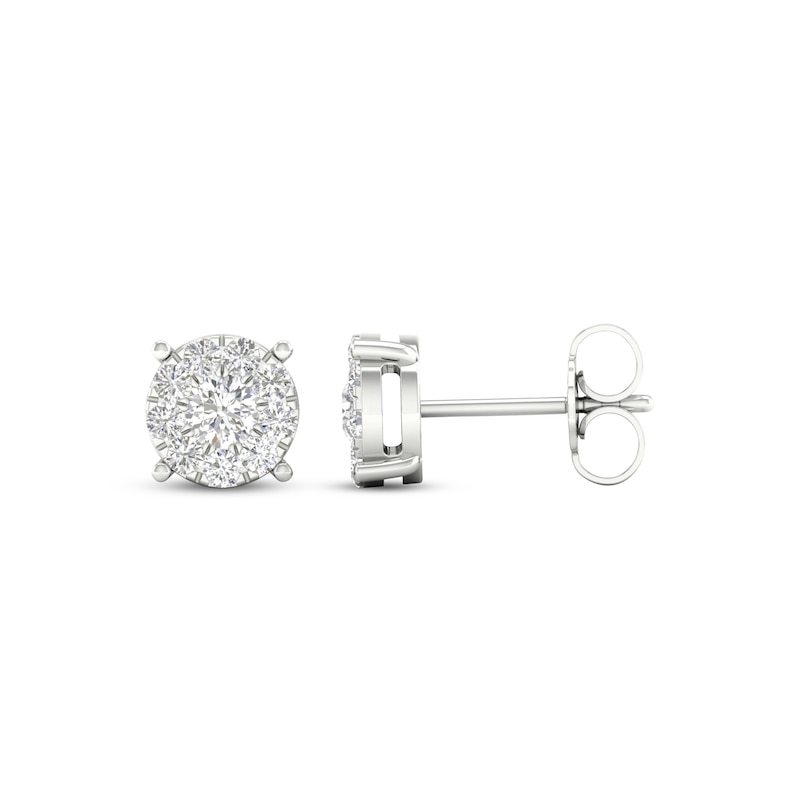 Previously Owned Diamond Halo Stud Earrings 1/2 ct tw Round-Cut 10K White Gold