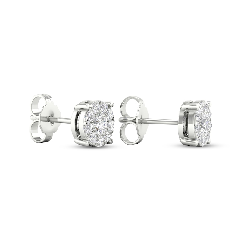 Previously Owned Diamond Halo Stud Earrings 1/2 ct tw Round-Cut 10K White Gold