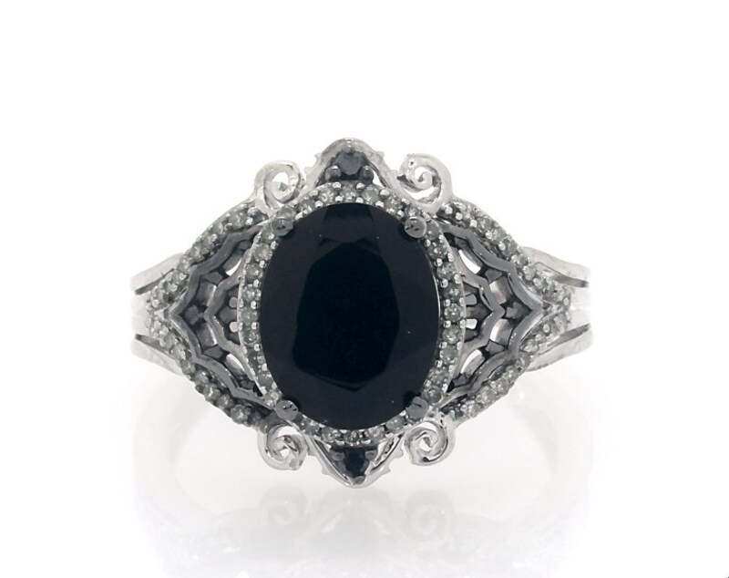 Main Image 1 of Previously Owned Disney Treasures The Nightmare Before Christmas Black Onyx & Diamond Ring 1/5 ct tw Sterling Silver