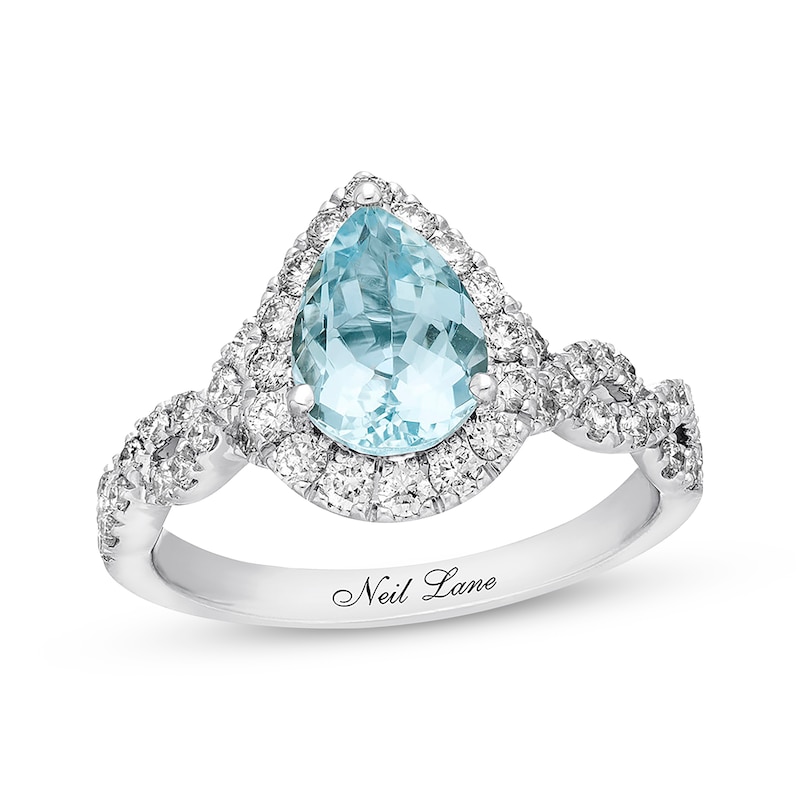 Previously Owned Neil Lane Aquamarine Engagement Ring 3/4 ct tw Round-cut Diamonds 14K White Gold
