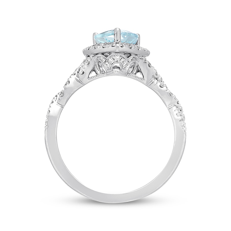 Previously Owned Neil Lane Aquamarine Engagement Ring 3/4 ct tw Round-cut Diamonds 14K White Gold - Size 10.5