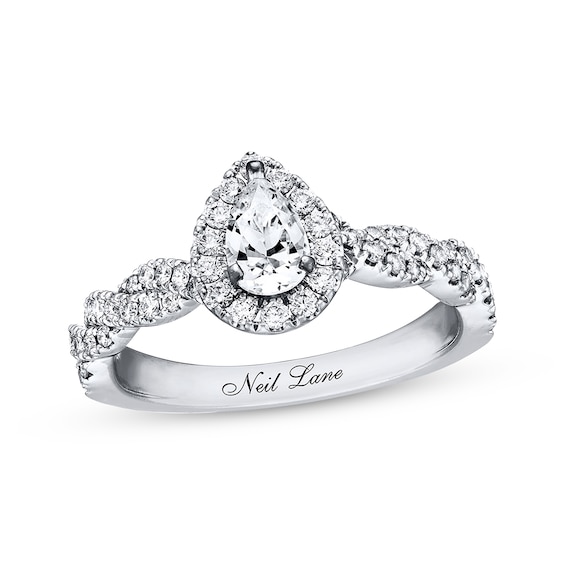 Previously Owned Neil Lane Engagement Ring 3/4 ct tw Pear & Round-cut Diamonds 14K White Gold Size 9