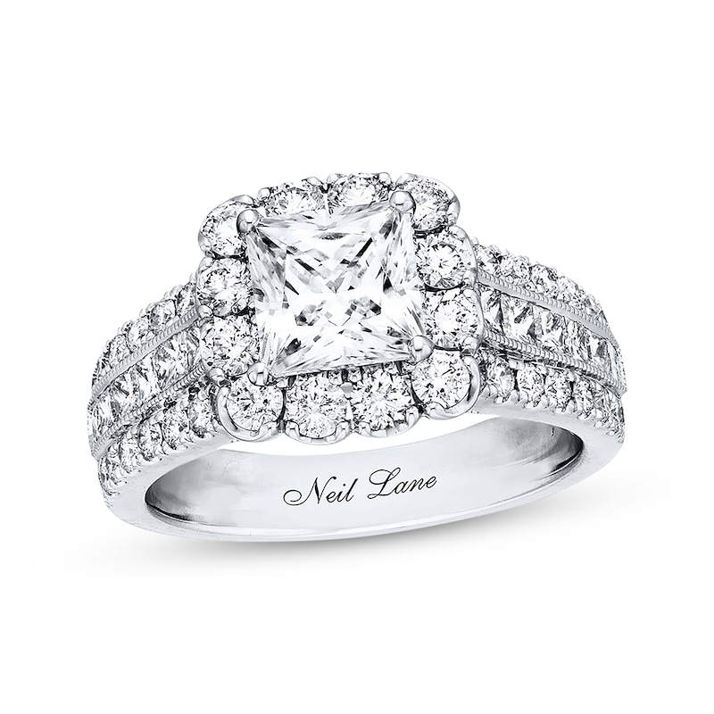 Main Image 1 of Previously Owned Neil Lane Diamond Engagement Ring 3 ct tw Princess & Round-cut 14K White Gold - Size 4.5