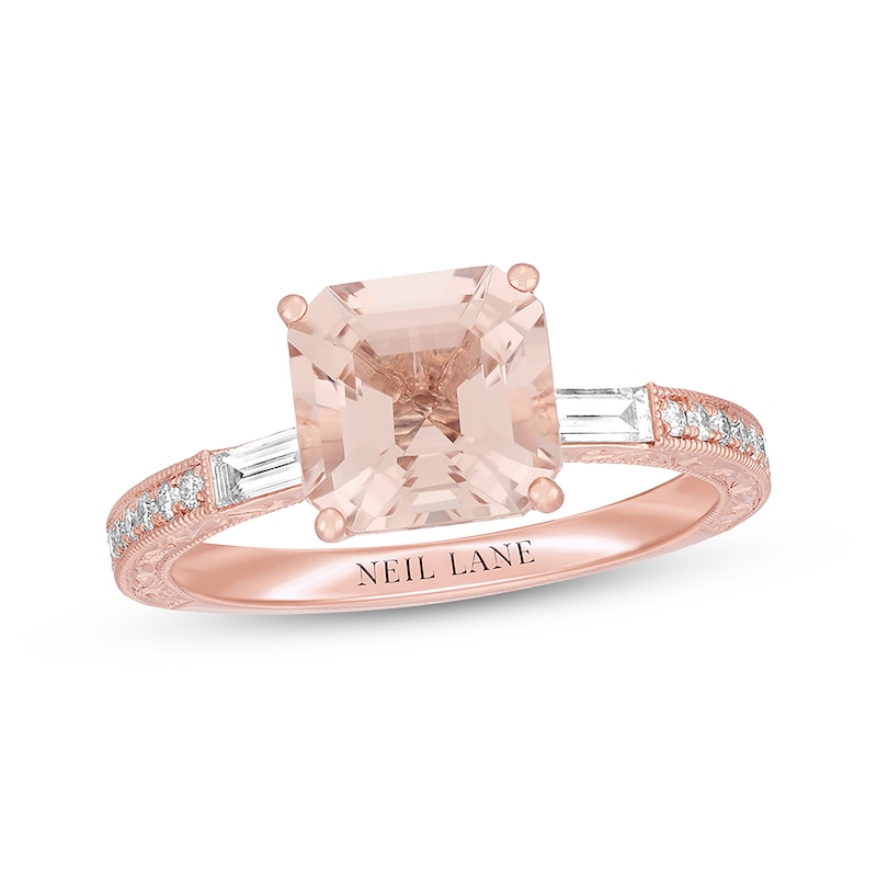 Previously Owned Neil Lane Morganite Engagement Ring 3/8 ct tw Round & Baguette-cut Diamonds 14K Rose Gold