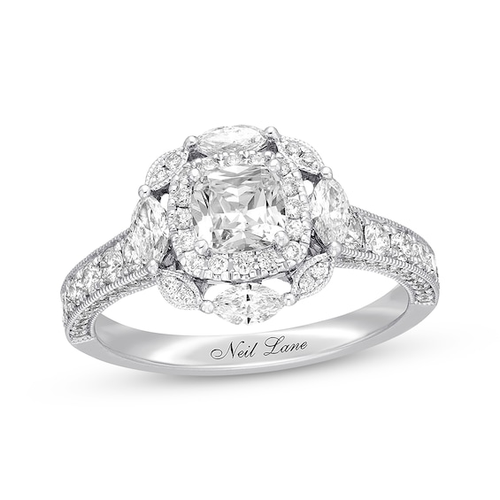 Previously Owned Neil Lane Diamond Engagement Ring 1-5/8 ct tw Cushion, Marquise & Round-cut 14K White Gold Size 4
