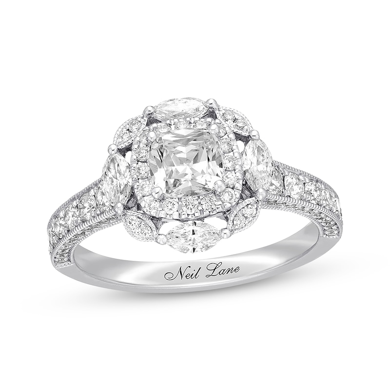 Previously Owned Neil Lane Diamond Engagement Ring 1-5/8 ct tw Cushion, Marquise & Round-cut 14K White Gold