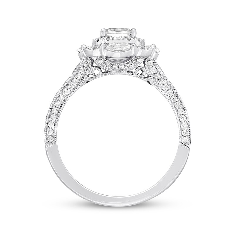 Previously Owned Neil Lane Diamond Engagement Ring 1-5/8 ct tw Cushion, Marquise & Round-cut 14K White Gold - Size 4